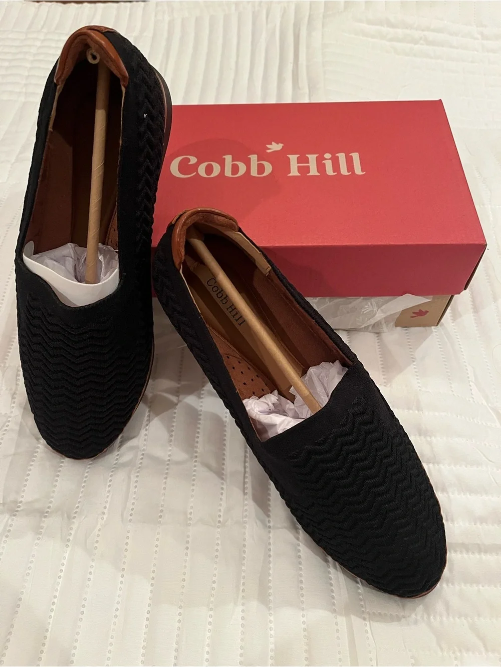 Cobb Hill Women’s Black Chevron Knit Slip-On Camryn Loafers size 9.5W New